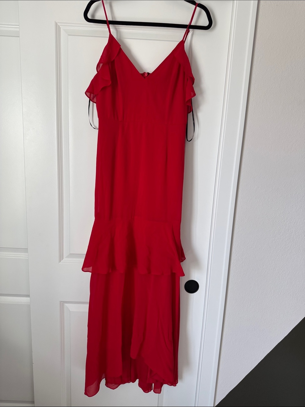 Lulu's Red Ruffle High-Low Slip Dress